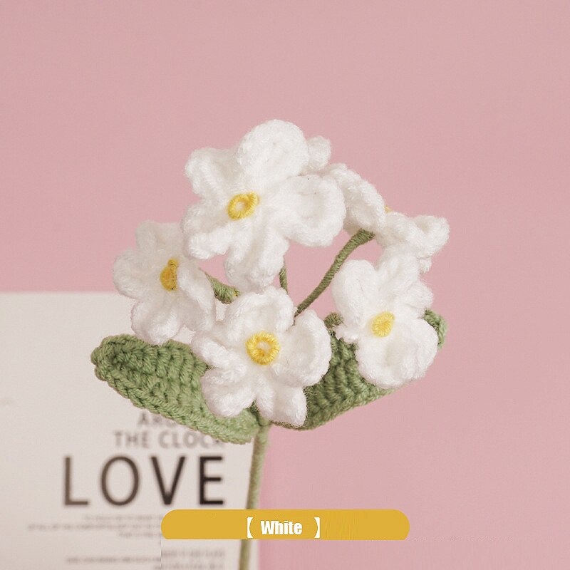 Artificial Crochet Flower Bouquets Forget Me Not Hand Knitted Flowers Finished Homemade Handicraft Gift Home Decorations