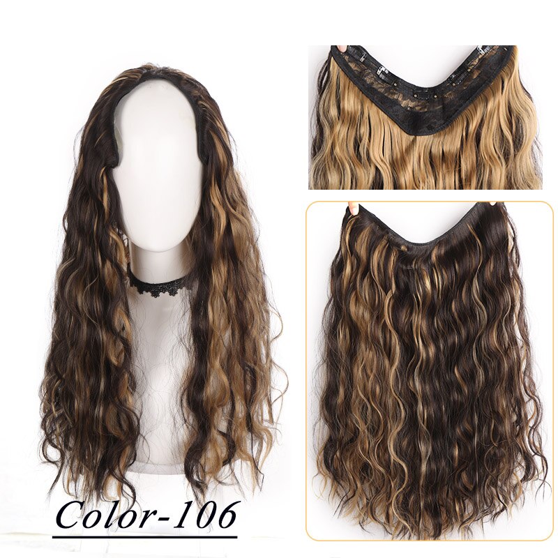 Synthetic Hair Fake Hair Extensions Clip Hairpiece V-Shaped Half Wig Natural Wavy Extension False Strands On Hairpins Women
