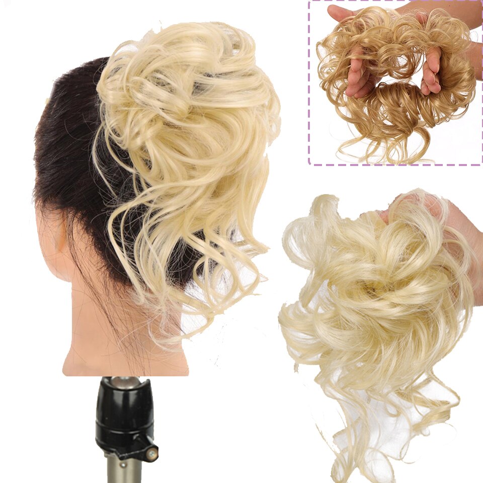 Synthetic Hair Bun Messy Scrunchies Hairpiece Accessories Claw Clip Chignon Curly Fake Hair Elastic Hair Band for Women