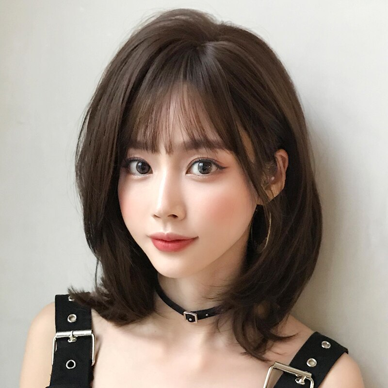WIGS Black Short Bob Wig for Girl Daily Wear Synthetic Wig Natural Supple Summer Heat resistant Wig With Bangs