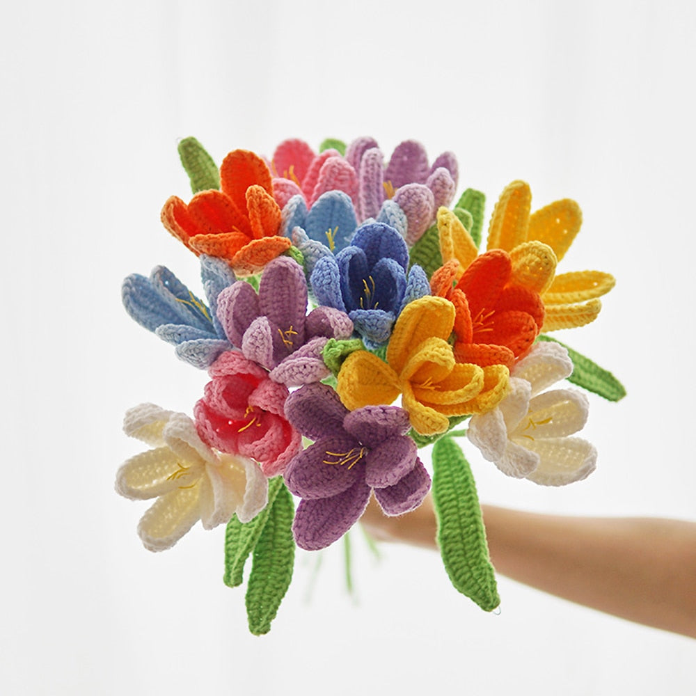 Finished Hand-Knitted Tulips Bouquet Handmade Crochet Fake Flowers for Home Decorate Handmade