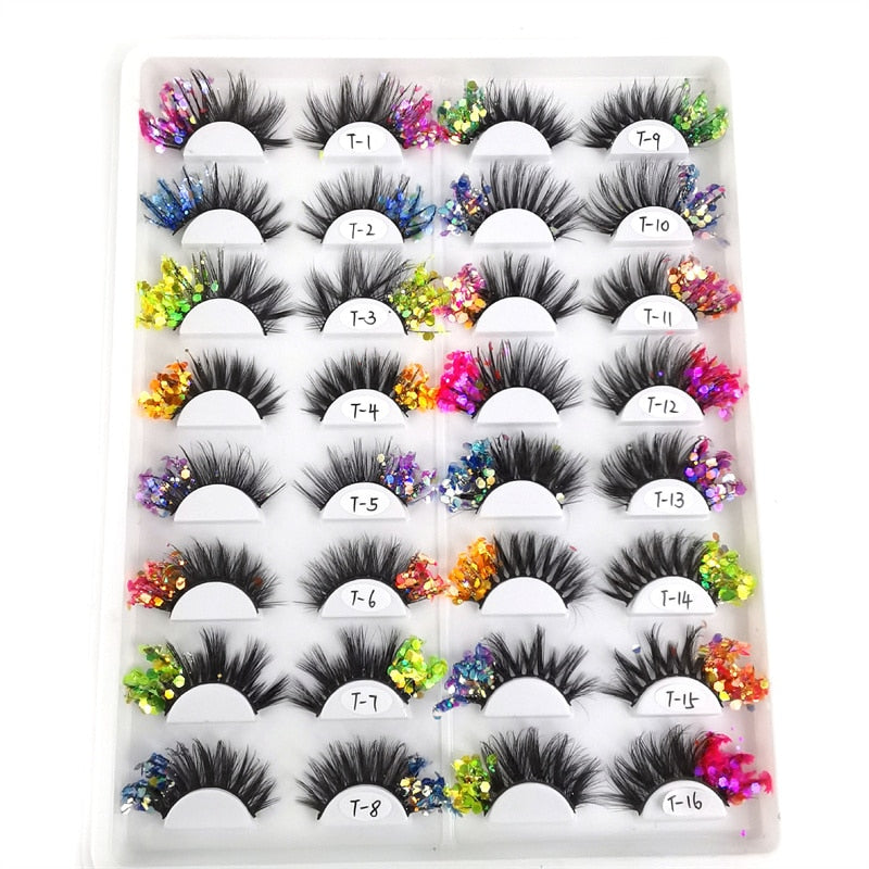 3D Diamond Shiny Fluffy Handmade Faux Mink Dramatic Decoration Eye Dress up EyeLashes Set False Eyelashes Colored Lashes