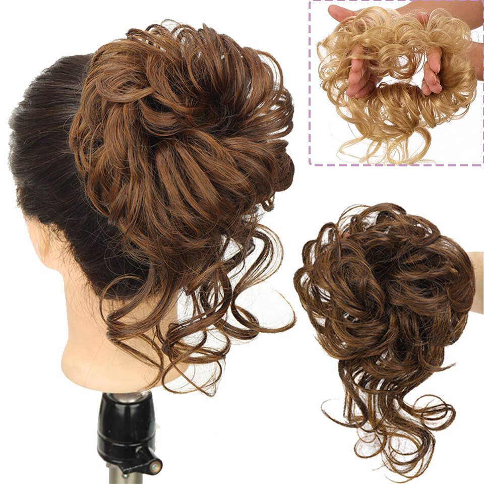 Synthetic Hair Bun Messy Scrunchies Hairpiece Accessories Claw Clip Chignon Curly Fake Hair Elastic Hair Band for Women