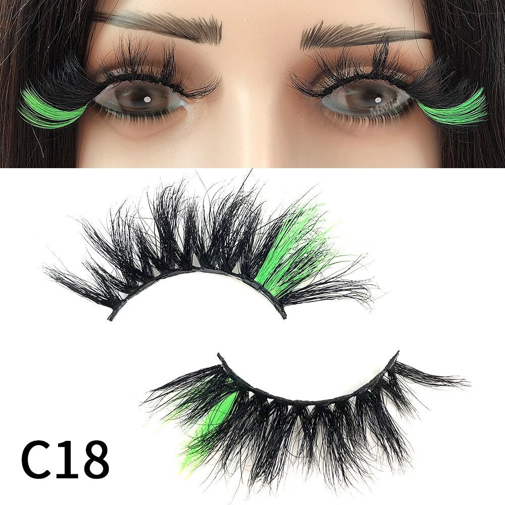 Fluffy 25MM Mink Eyelashes Colored Lashes With Glitter Pink White Red Blue 5D Lashes
