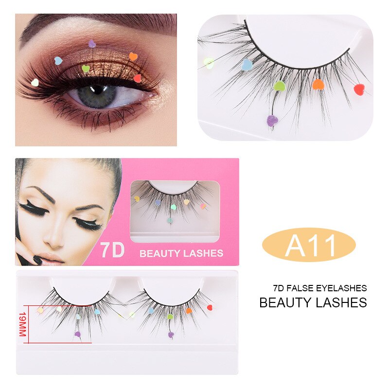 7D Mink Sequins False Eyelashes Peach Heart Glitter Stickers Extension Curler Natural Eye Lashes