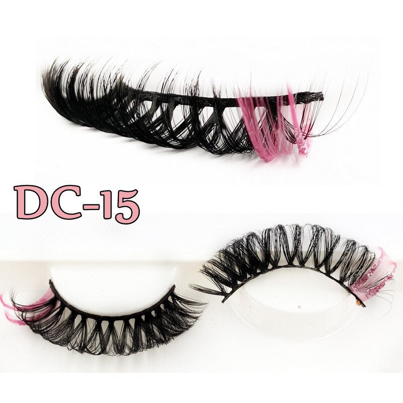 Shiny Red Blue Purple Pink Mix 3D Colored Eyelashes Ombre Vegan Strip D Curl Lashes Natural Dramatic Glitter Lashes