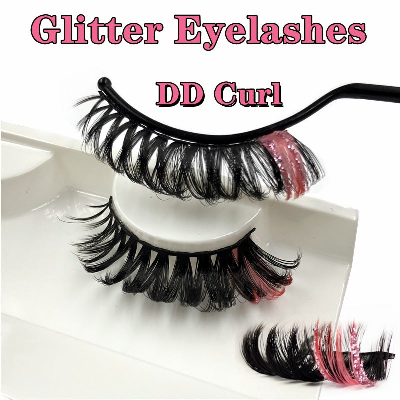 Shiny Red Blue Purple Pink Mix 3D Colored Eyelashes Ombre Vegan Strip D Curl Lashes Natural Dramatic Glitter Lashes