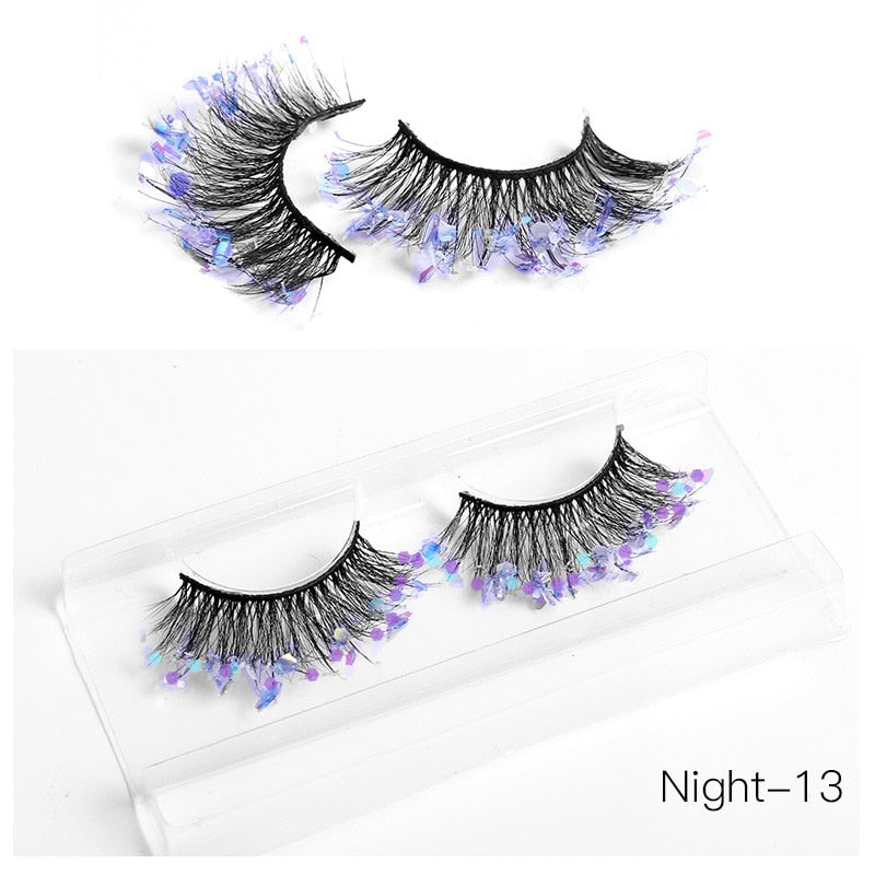 3D Diamond Shiny Fluffy Handmade Faux Mink Dramatic Decoration Eye Dress up EyeLashes Set False Eyelashes Colored Lashes