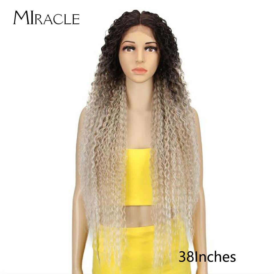 Synthetic Lace Wig Curly 30Inch Afro Kinky Curly Lace Natural Wave Blonde Wig High Temperature Fiber Hair