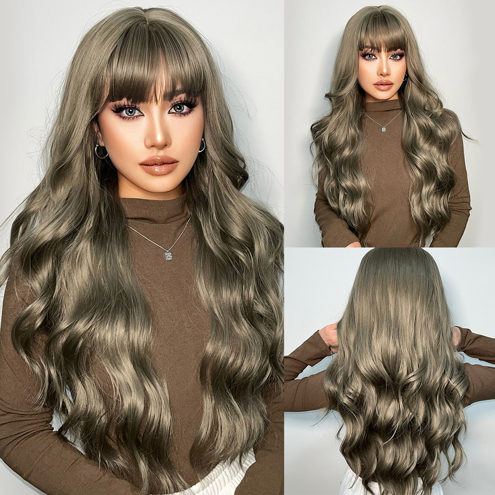 Blonde Unicorn Synthetic Long Wavy Wig Ombre Purple to Blue For WOMEN Cosplay halloween Wigs Heat Resistant Fiber Bangs Hair