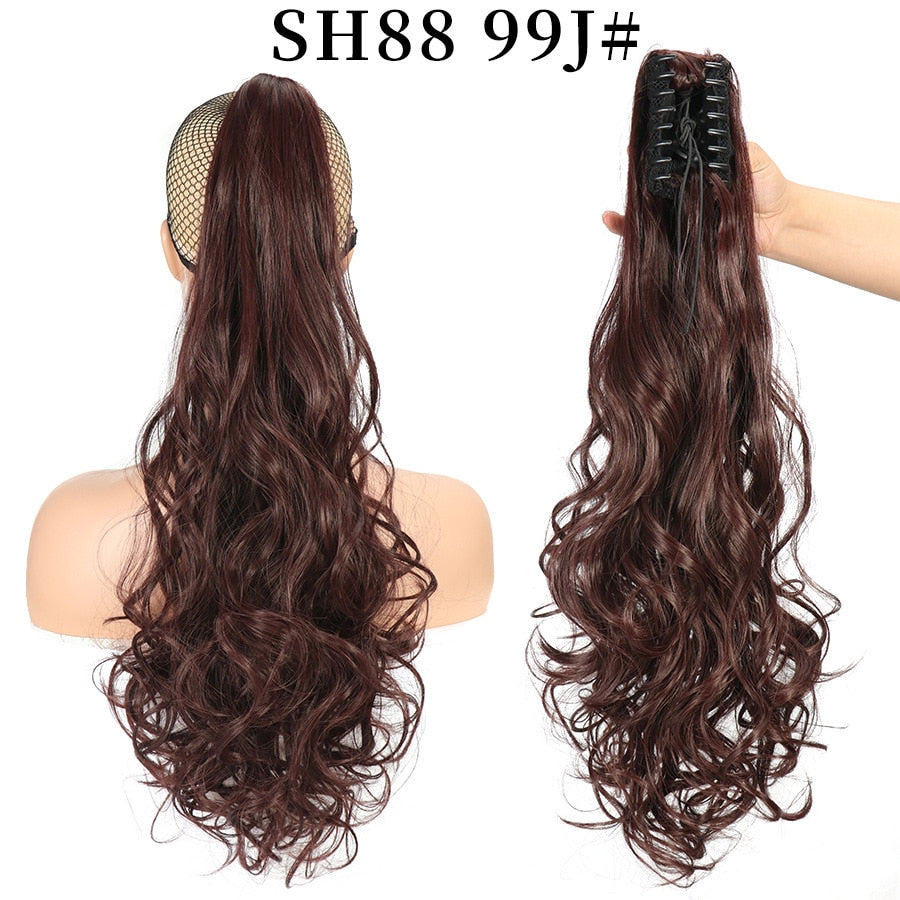 Synthetic Claw Clip Ponytail Extension Wavy Ponytail Long Straight Hair Ponytail Extension Clip Type Ladies Wig