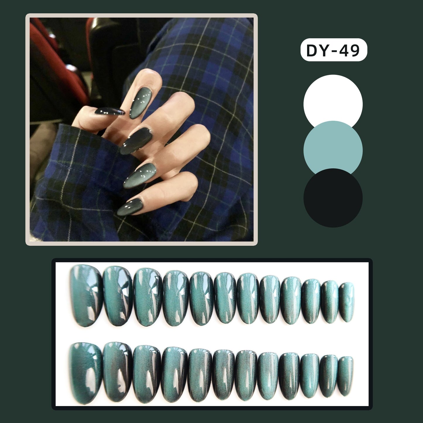 24pcs Cat Eye False Nail Deep Blue Color Fake Nail Tips Full Cover Nail Art Long Coffin Ballet Press on Nail Manicure Nail Tips