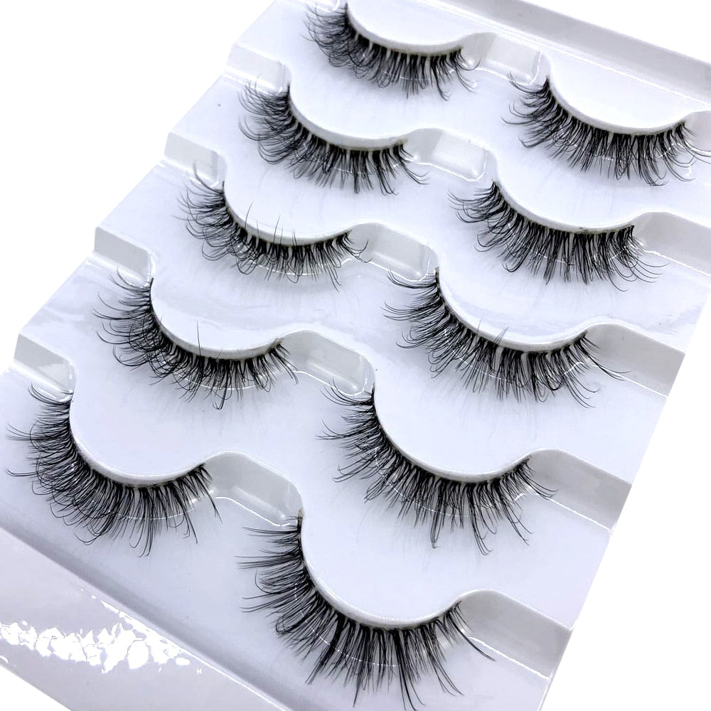 5 pairs Mink Eyelashes Clear Band Eye Lashes Crisscross Transparent Band False Eyelashes Handmade Dramatic Lashes Upper Lash