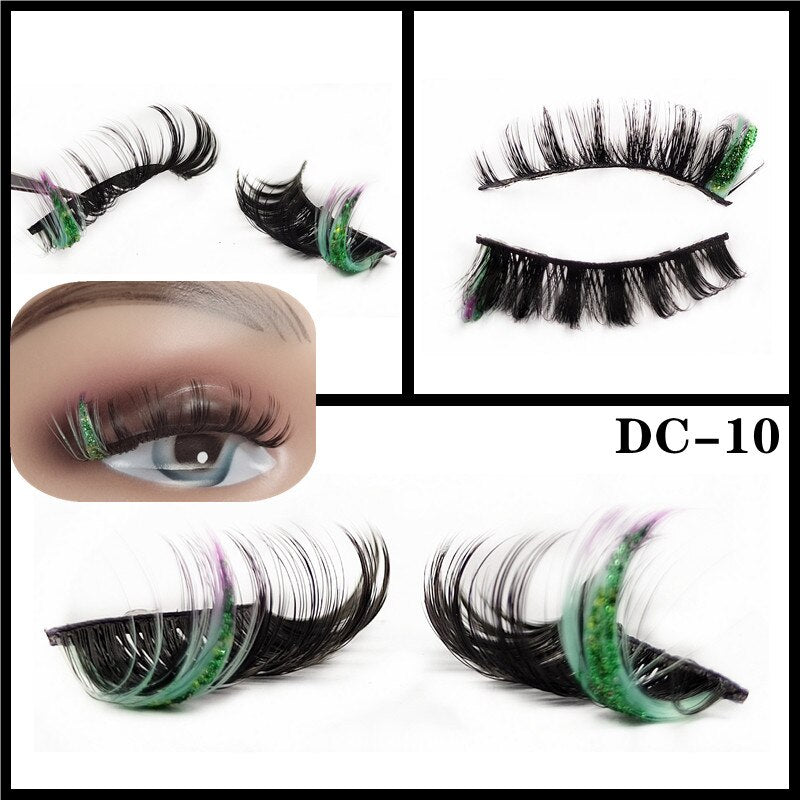 Shiny Red Blue Purple Pink Mix 3D Colored Eyelashes Ombre Vegan Strip D Curl Lashes Natural Dramatic Glitter Lashes