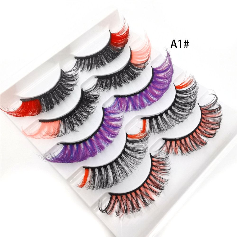 5Pairs Coulorful 3D Mink DD Curl Russian Colorful False Eyelashes Reusable Fluffy Natural Super Volume