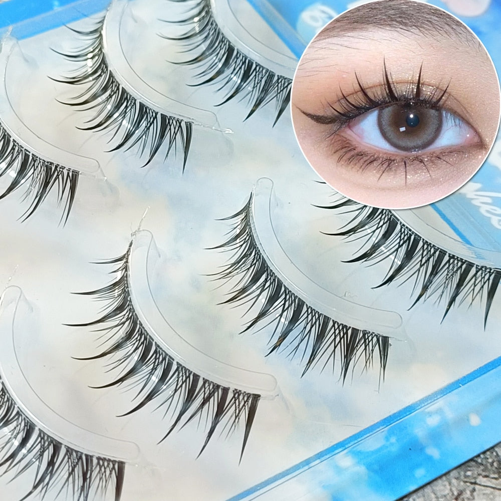 Fairy 5 Pairs Air False Eyelashes Comic Eye Japanese Fake Eye Lashes Extension Clear Band Natural Nude Makeup Little Devil