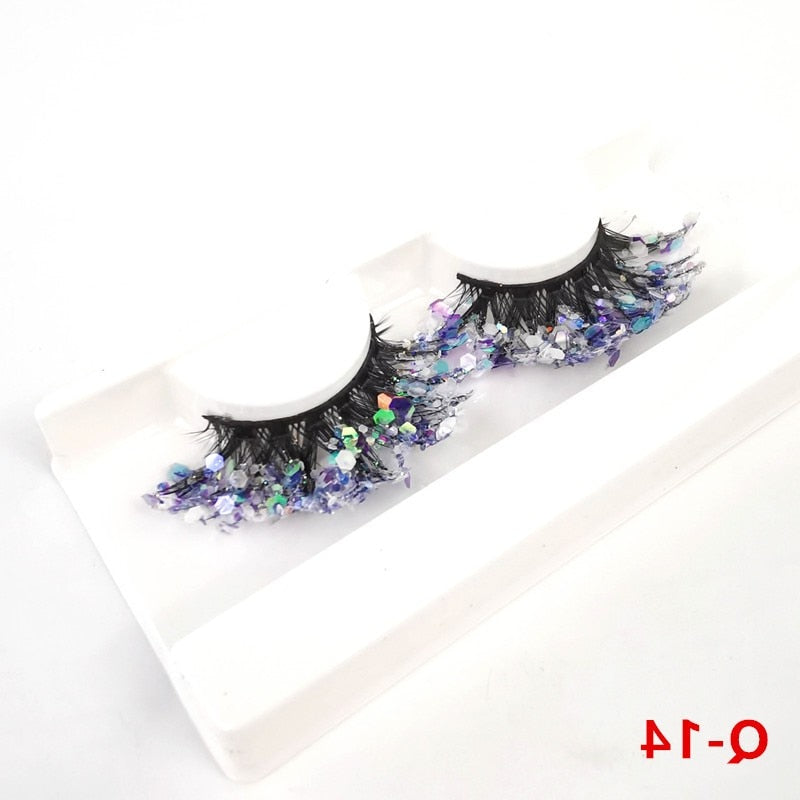 Shining Colored Eyelashes Gold Pink Green Glitter Colorful False Eye Lashes Fluffy Dramatic Colored Lashes Extension