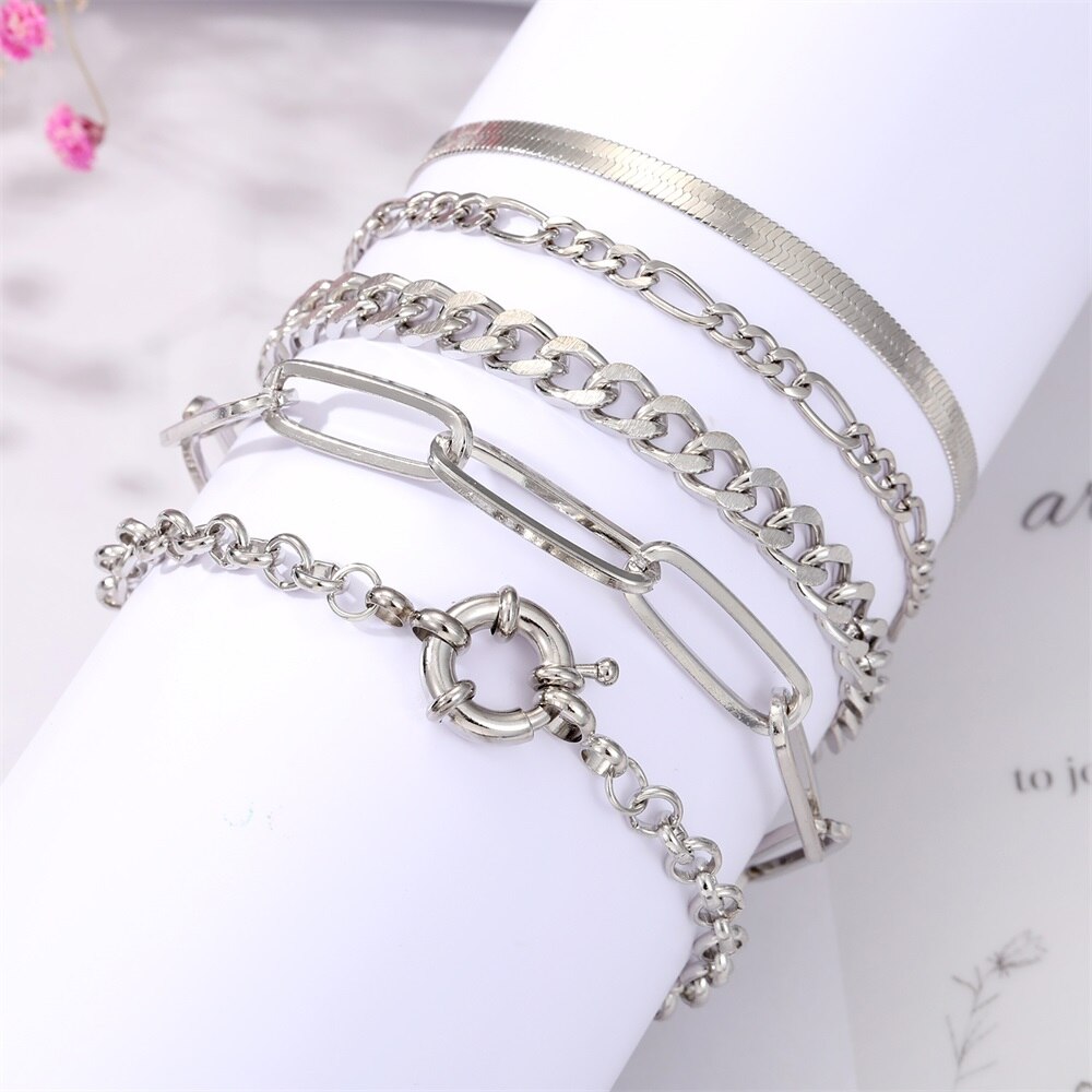 Bohemian Gold Color Angel Bracelets for Women Boho Jewelry Geometric Layered Pearl Hand Chain Charm Bracelet Set