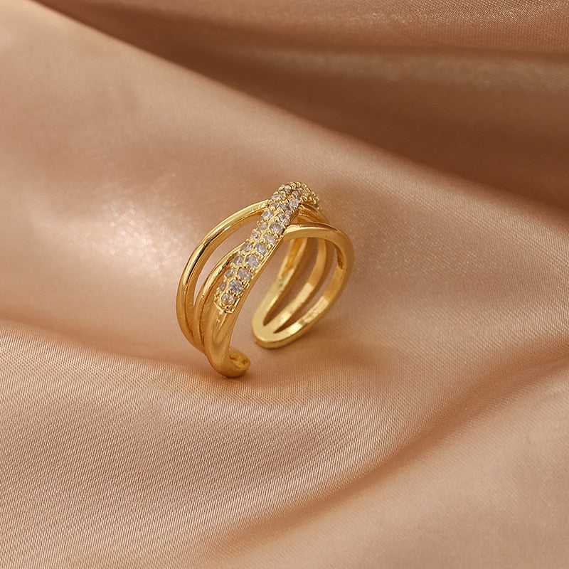 Luxury Gold Color Pearl Zircon Rings Vintage Sexy Open Joint Elegant