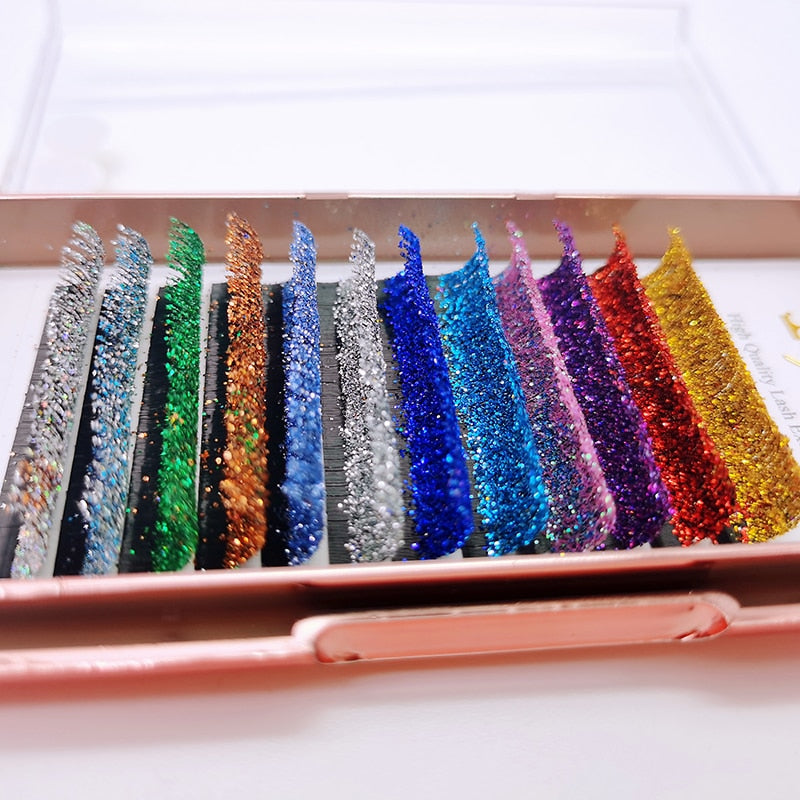 Mix Colors Glitter Eyelash Extensions Shiny Colorful False Lashes Faux Russian Volume Individual Lashes