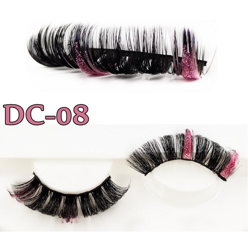Shiny Red Blue Purple Pink Mix 3D Colored Eyelashes Ombre Vegan Strip D Curl Lashes Natural Dramatic Glitter Lashes