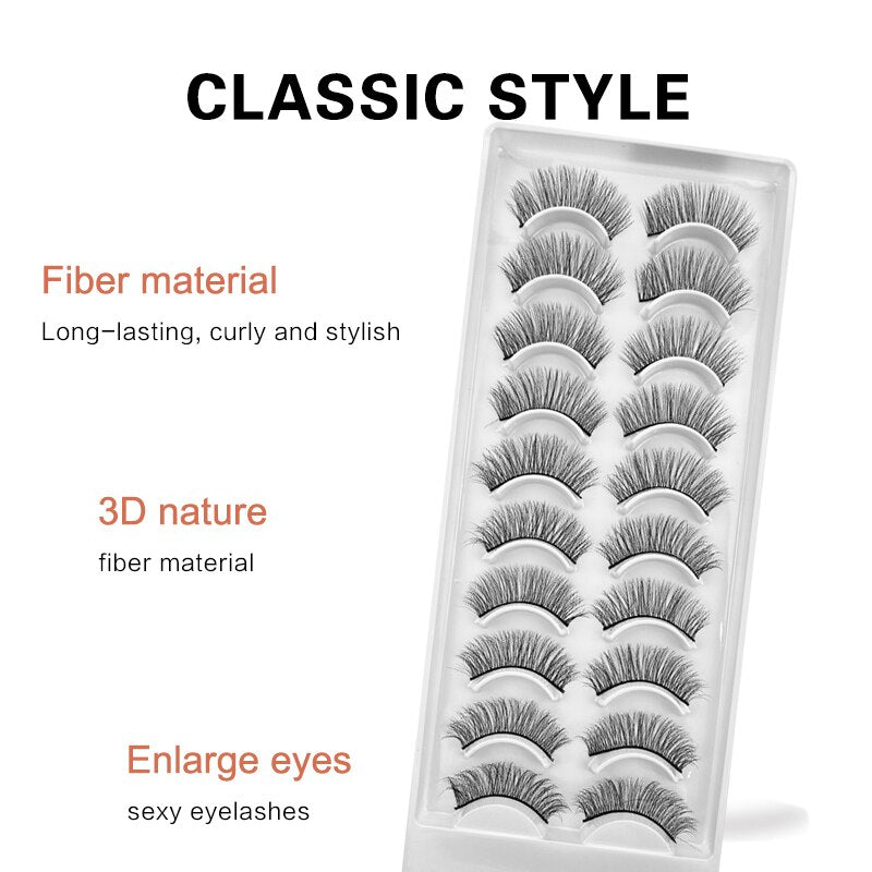 10 Pairs Natural 3d Faux Mink False Eyelashes Dense Curls Slim Short Lashes Cosplay Dramatic Eyelashes