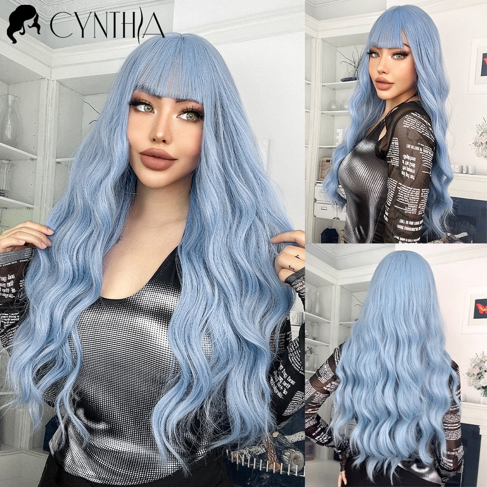 Blonde Synthetic Wig for Woman Long Body Wave Hair Cosplay Lolita Party Natural Heat Resistant Wigs Fiber Daily Hair
