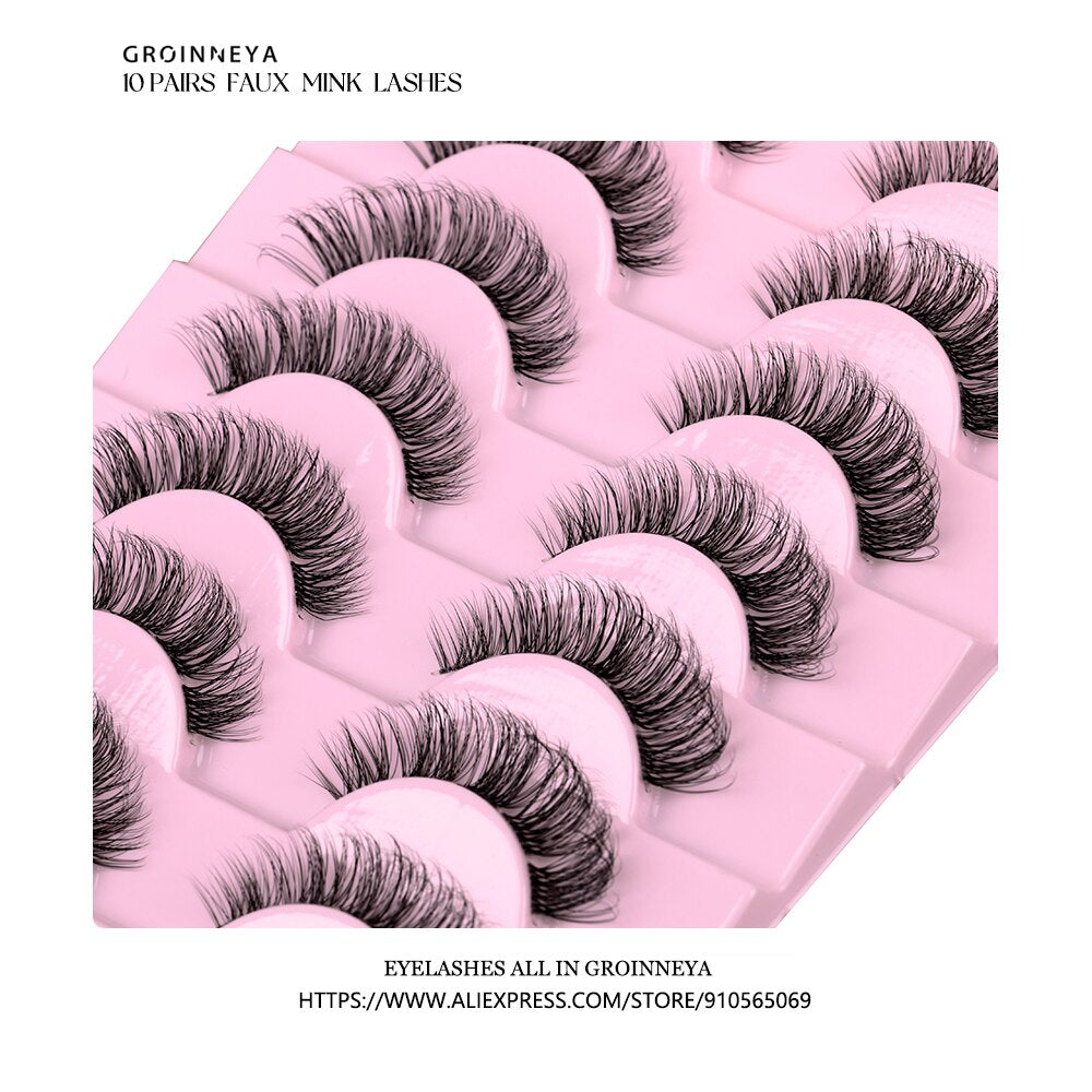Clear Band Lashes Natural Look Wispy Mink Eyelashes Fluffy 16mm Cat Eye Lashes Pack 5D 10 Pairs Fake Eyelashes