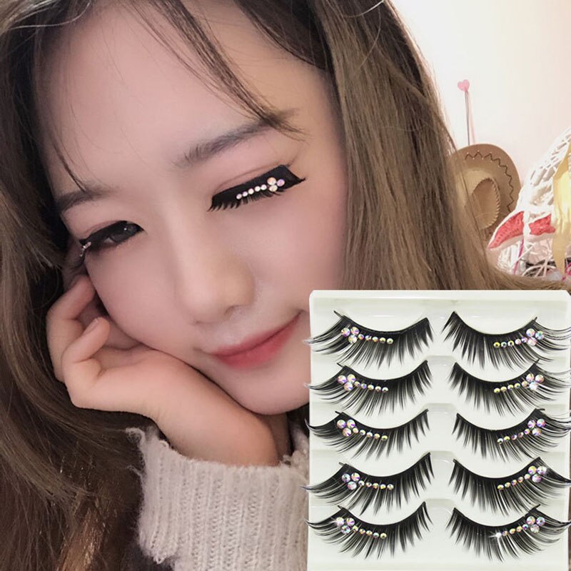 diamond eyelashes thick long eyelashes stage eyelashes exaggerated false eyelashes 5 pairs of boxed