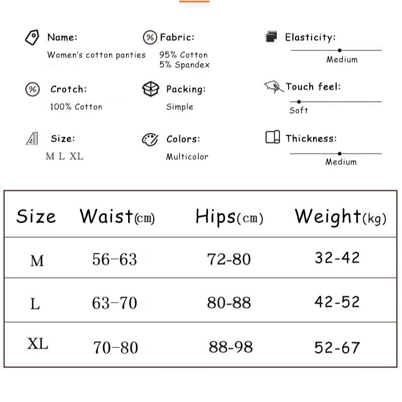 5Pcs/Set Cotton Underwear For Women Panties Cute Love Briefs Mid Waist Seamless Breathable Underpants Lingerie