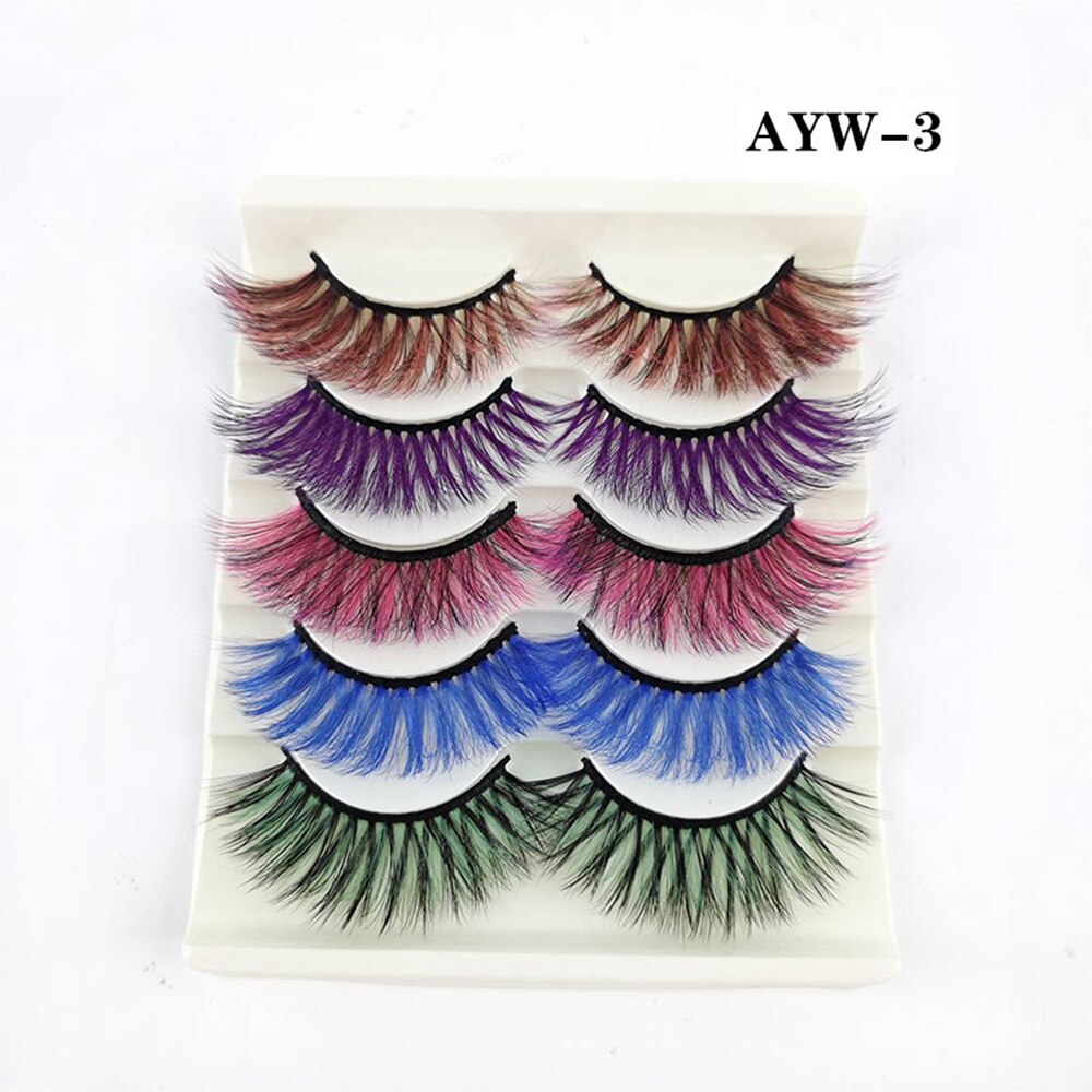 1/5Pairs Colored Eyelash 3D Mink Lashes Colorful Fake Eyelashes Faux Wispy Natural Eyelashes