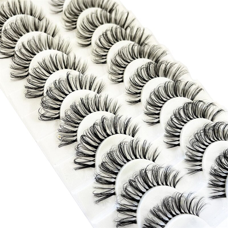10Pairs Transparent Band Lashes Natural Long 3D Faux Mink False Eyelashes Handmade Fluffy Volume Eye Lash Cilios