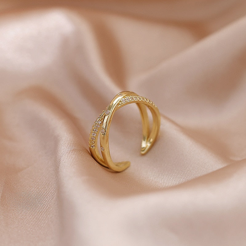 Luxury Gold Color Pearl Zircon Rings Vintage Sexy Open Joint Elegant