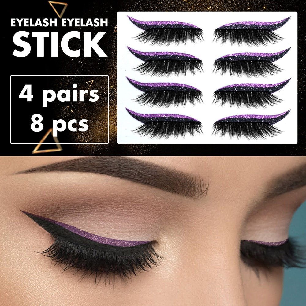 4 Pairs/Set Reusable Eyeliner Stickers Double Eyelid Glitter Silver Eye Makeup Eyelash Stickers Self-adhesive Eye Makeup Tool