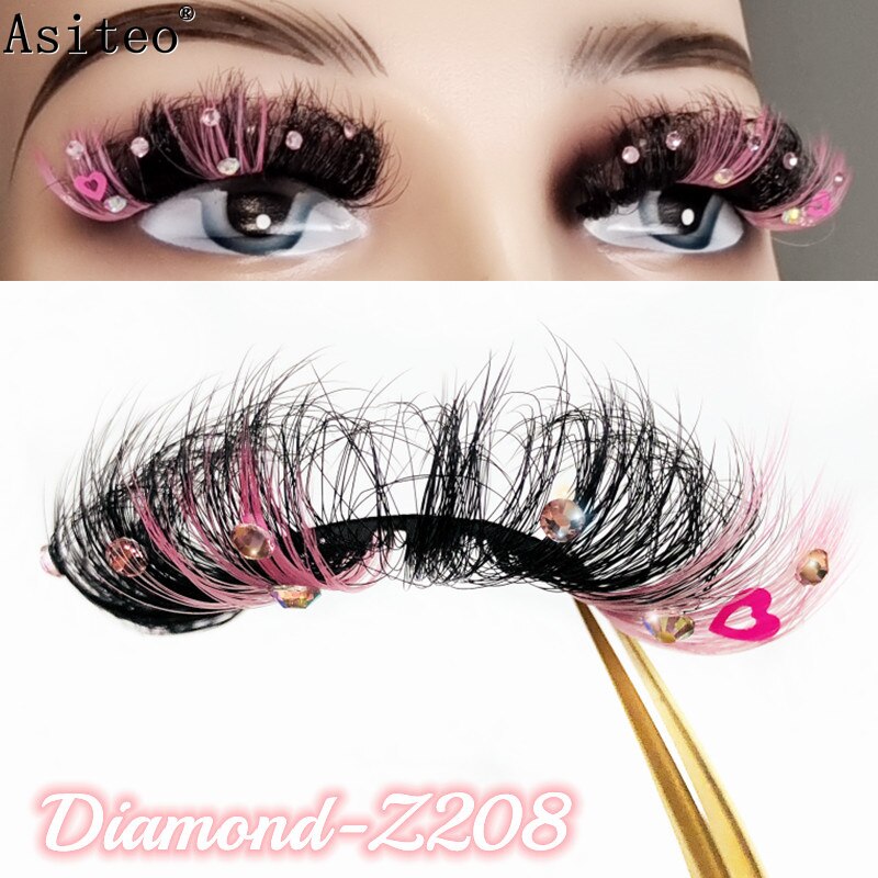 20MM Faux Mink Color Diamond Butterfly Flower Eyelashes Fluffy Wispy Thick Blue Pink Red Bulk False Lashes