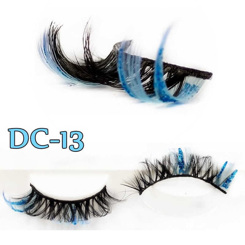 Shiny Red Blue Purple Pink Mix 3D Colored Eyelashes Ombre Vegan Strip D Curl Lashes Natural Dramatic Glitter Lashes