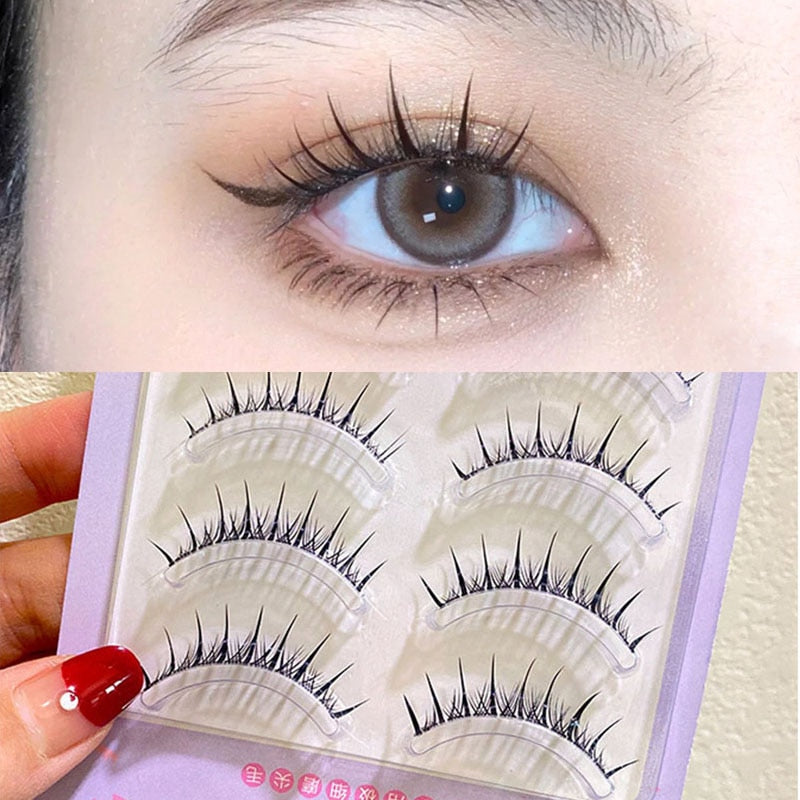 5 Pairs Natural  False Eyelashes Cos Japanese Eyelashes Handmade Transparent Terrier Thick Curling Eyelash