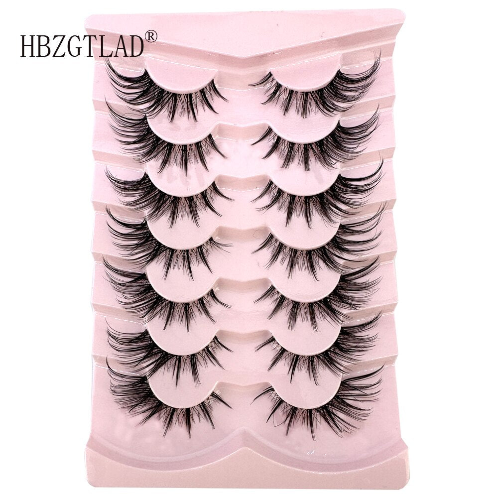 Cat Eye Lashes 7 Pairs Natural Fluffy Messy False Eyelashes Dramatic Invisible Band Foxy Faux Mink Lashes Faux Cils