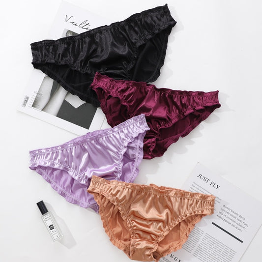 Large Size Ladies Underwear Low Waist Spot Sexy Soft Comfortable Super Elastic Satin Pants Cotton