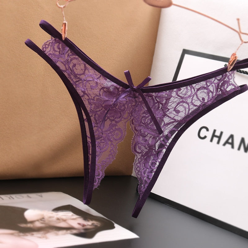 Transparent Women Panties Female Lace Underwear Open Crotch Thongs Sexy Lingerie Erotic Panty Hot G-String Cute Bow