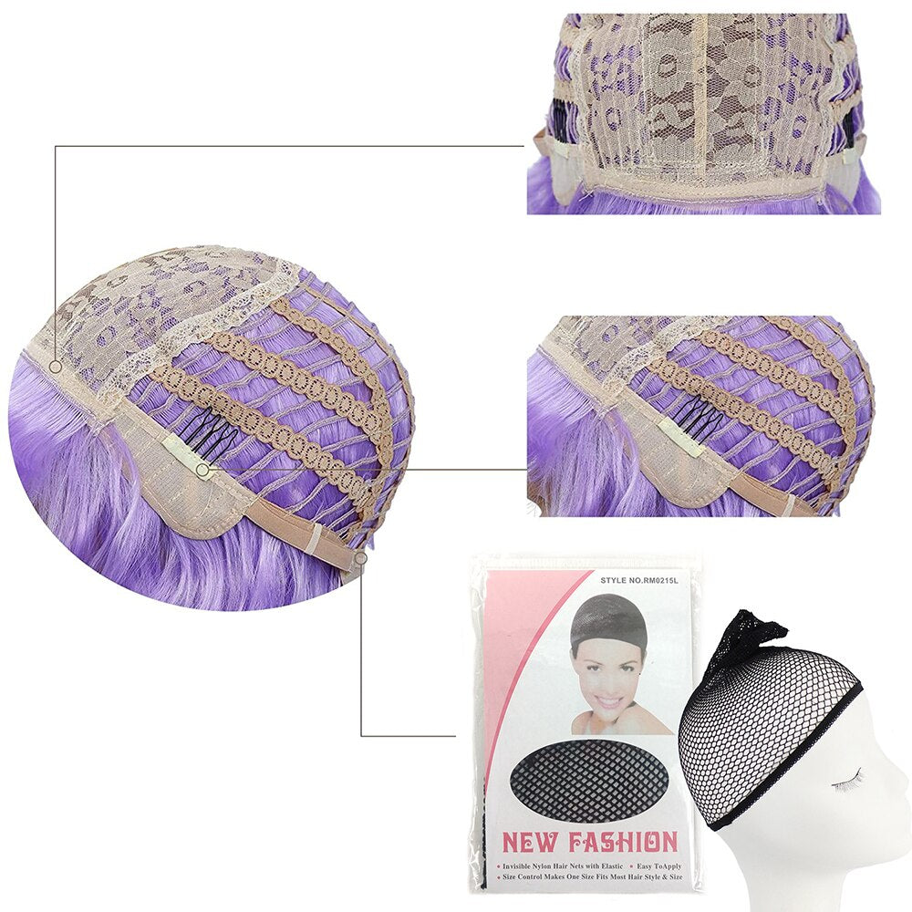 GenshinKe Qing Cosplay Long Double Ponytail Ladies Synthetic Light Purple Wig With Bangs Gradient Light Color Wig + Free Wig Cap