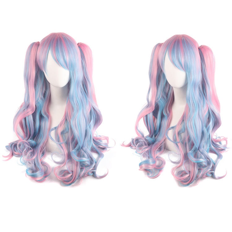 Ladies Long Lolita Double Ponytail Cosplay Synthetic Wig Half Black Half Red Halloween Gold Pink Red Halloween Party Wig