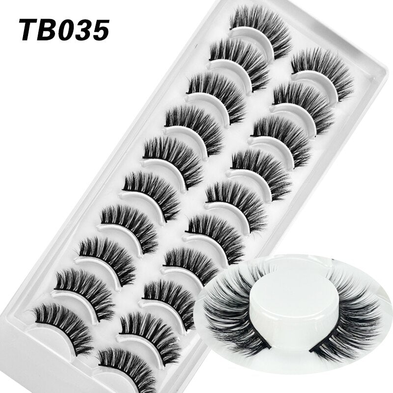 10 Pairs Natural 3d Faux Mink False Eyelashes Dense Curls Slim Short Lashes Cosplay Dramatic Eyelashes