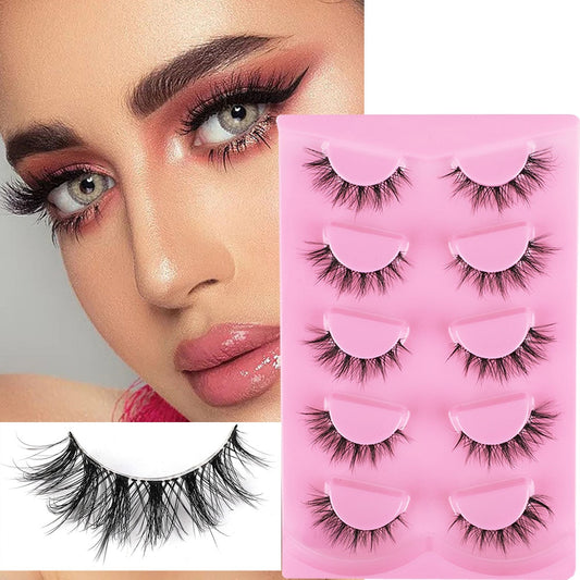 Manga Lashes 5Pairs Natural Long Wispy 3D Mink Eyelashes Fluffy Soft False Lashes Reusable Cosplay Faux Cils