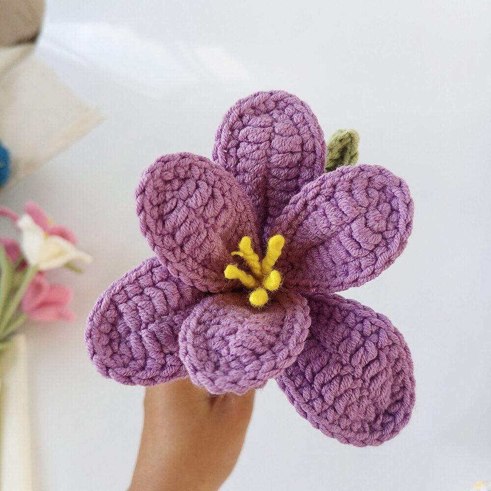 Finished Hand-Knitted Tulips Bouquet Handmade Crochet Fake Flowers for Home Decorate Handmade