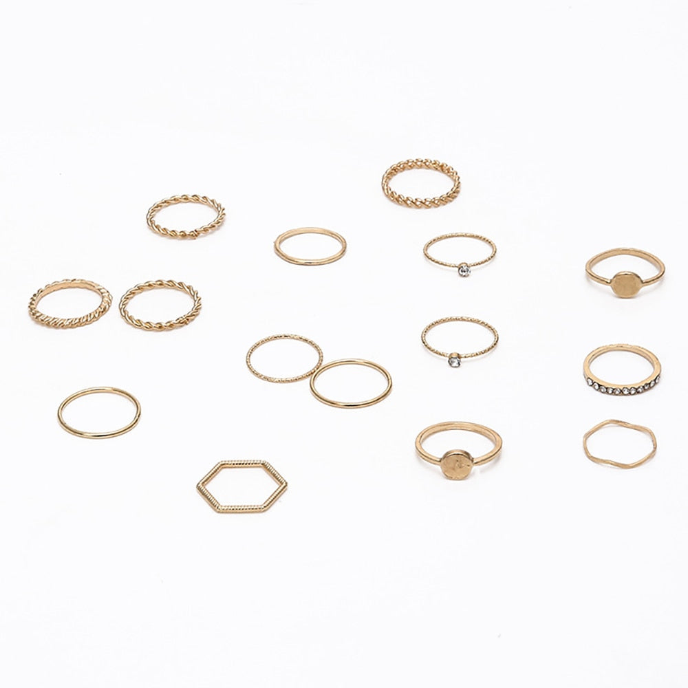 Boho Crystal Joint Ring Set For Women Geometric Knuckle Finger Rings Female Wedding Party Jewelry