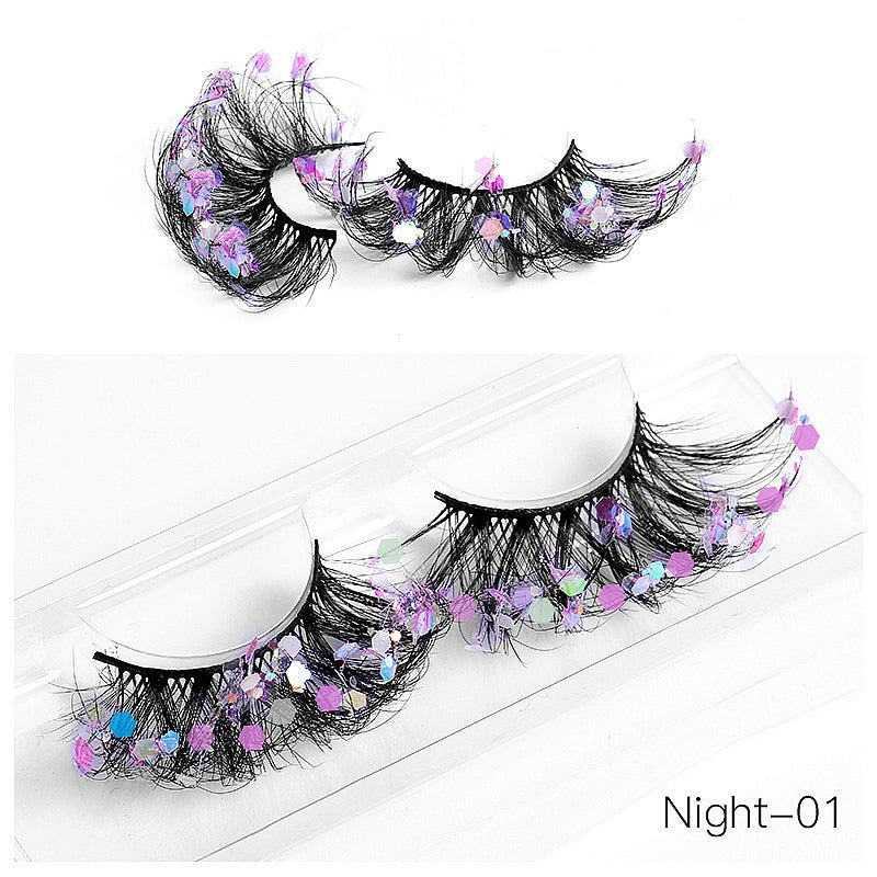 3D Diamond Shiny Fluffy Handmade Faux Mink Dramatic Decoration Eye Dress up EyeLashes Set False Eyelashes Colored Lashes