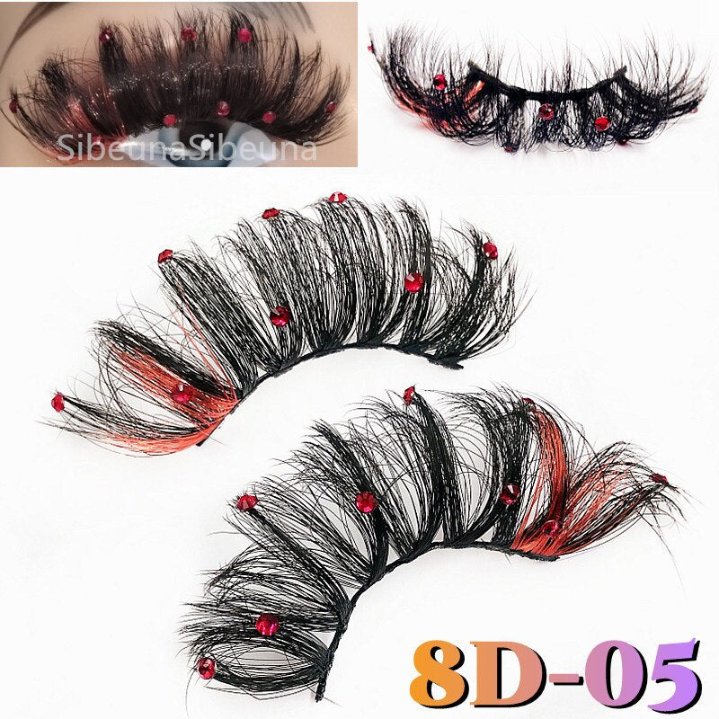 Colored Diamond Glitter 8D False Eyelashes Color Sequin Fuax Mink Lashes Natural Long Stage Colorful Rainbow eyelashes