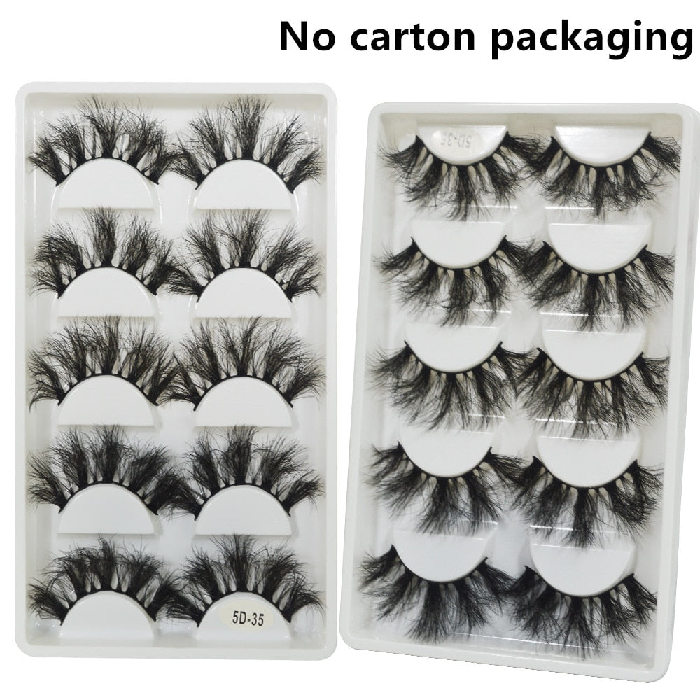 5 Pairs Mink Hair Lashes 25mm 5D Fluffy Soft Fals Eyelashes Natural Long Thick Eyelash extension Reusable Fake Lash