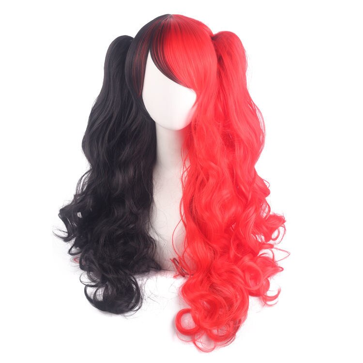 Ladies Long Lolita Double Ponytail Cosplay Synthetic Wig Half Black Half Red Halloween Gold Pink Red Halloween Party Wig